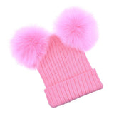 Maxbell Baby Beanie Hat Cap Winter Warm Double Pom Bobble Knit Ski Pink for Mother