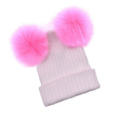 Maxbell Baby Beanie Hat Cap Winter Warm Double Pom Bobble Knit Ski White+Pink for Mother