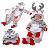 Maxbell Christmas Baby Reindeer Romper Hooded Jumpsuit Bodysuit Grey (6-9 Months)