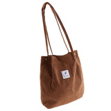 Women Durable Canvas Tote Large Capacity Handbag Corduroy Shoulder Bag Camel