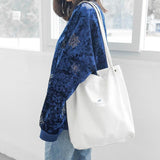 Women Durable Canvas Tote Large Capacity Handbag Corduroy Shoulder Bag White