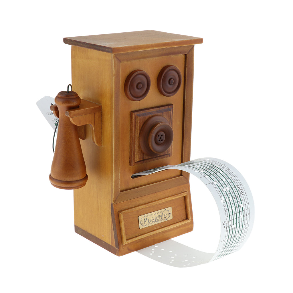 Maxbell Antique Wooden Hand Cranked Telephone Designed Musical Box Craftsmanship Make Your Song, with Hole Puncher, Christmas Home Decoration
