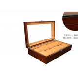 Max 12 Slots Wood Watch Display Box Case Glass Top Locking Storage Organizer