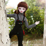 BJD Handmade Doll Striped Long Sleeve Top Suspender Trouser and Shoulder Bag for 1/3 BJD Girl Dolls Clothes Accessories - Aladdin Shoppers