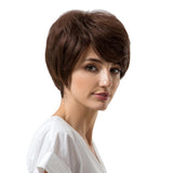 Breathable Chic Short Wigs For Women Human Hair W/ Bangs Fluffy Pixie Cut Wig Brown - Aladdin Shoppers