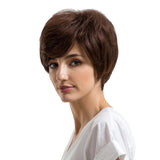 Breathable Chic Short Wigs For Women Human Hair W/ Bangs Fluffy Pixie Cut Wig Brown - Aladdin Shoppers