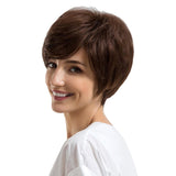 Breathable Chic Short Wigs For Women Human Hair W/ Bangs Fluffy Pixie Cut Wig Brown - Aladdin Shoppers