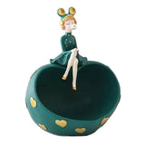 Maxbell Girl Resin Statues Figurine Sculptures Cabinet Holder Entrance Storage Box Green