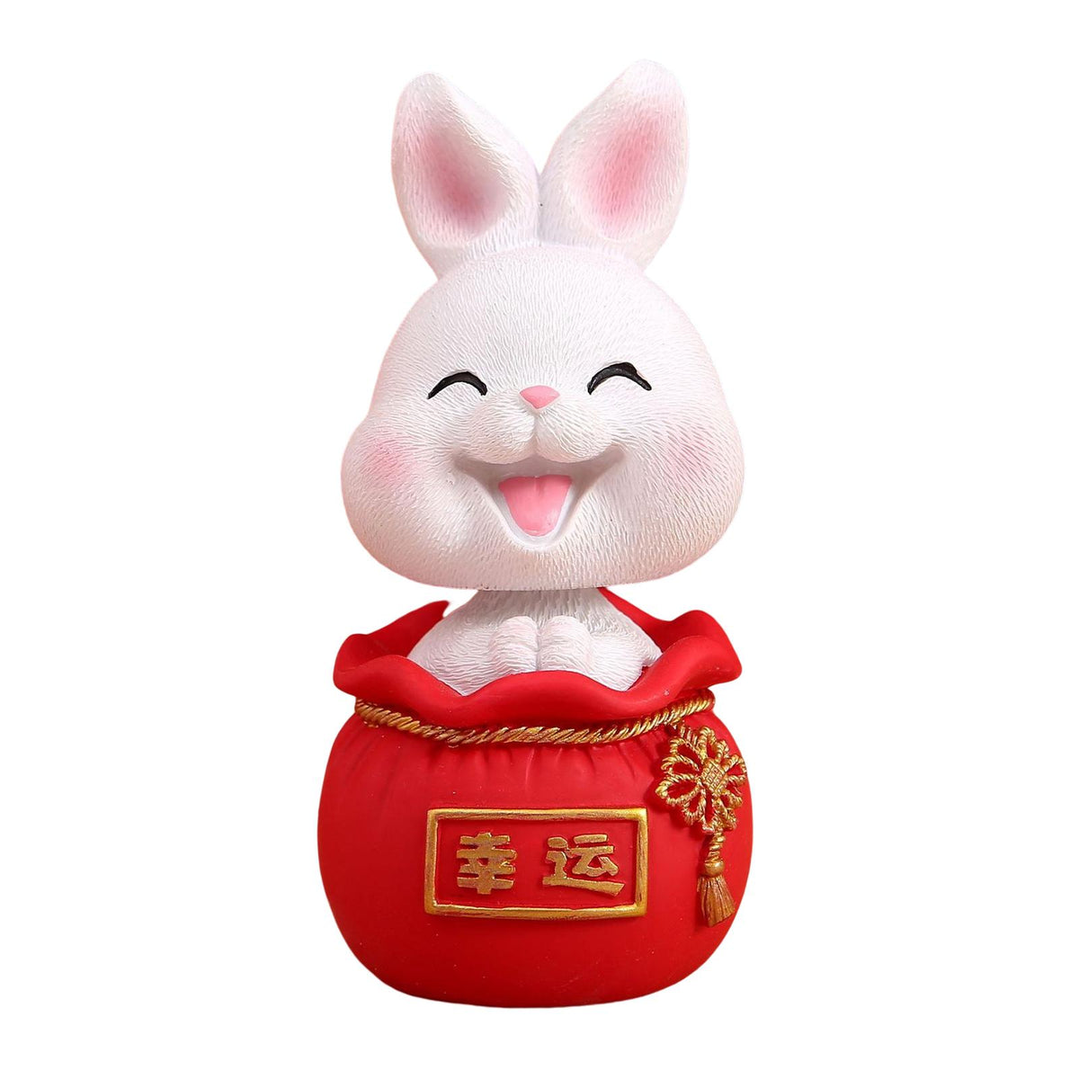 Maxbell Resin Statues Figurine Sculpture Desk Store Home Shop Shaking Head Rabbit White Lucky