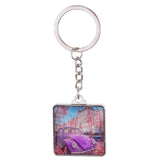 Maxbell Double Sides Crystal Glass Square Keychain Key Buckle Bag Key Ring Chain