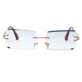 Maxbell Vintage Rectangle Cut Rimless Sunglasses Designer Tinted Lens Eyewear Blue