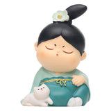 Maxbell Traditional Chinese Girls Statue Sculpture Bedroom Bookshelf Resin Figurines Cat 5x4x7.5cm