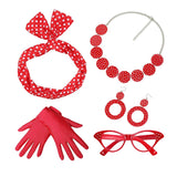 Maxbell Retro 1950S Womens Costume Set Glasses Gloves Polka Dot for Halloween Adult Red