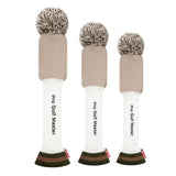 Maxbell 3Pcs Golf Wood Headcovers Anti Slip Adults Knitting Pom Pom Golf Accessories Khaki