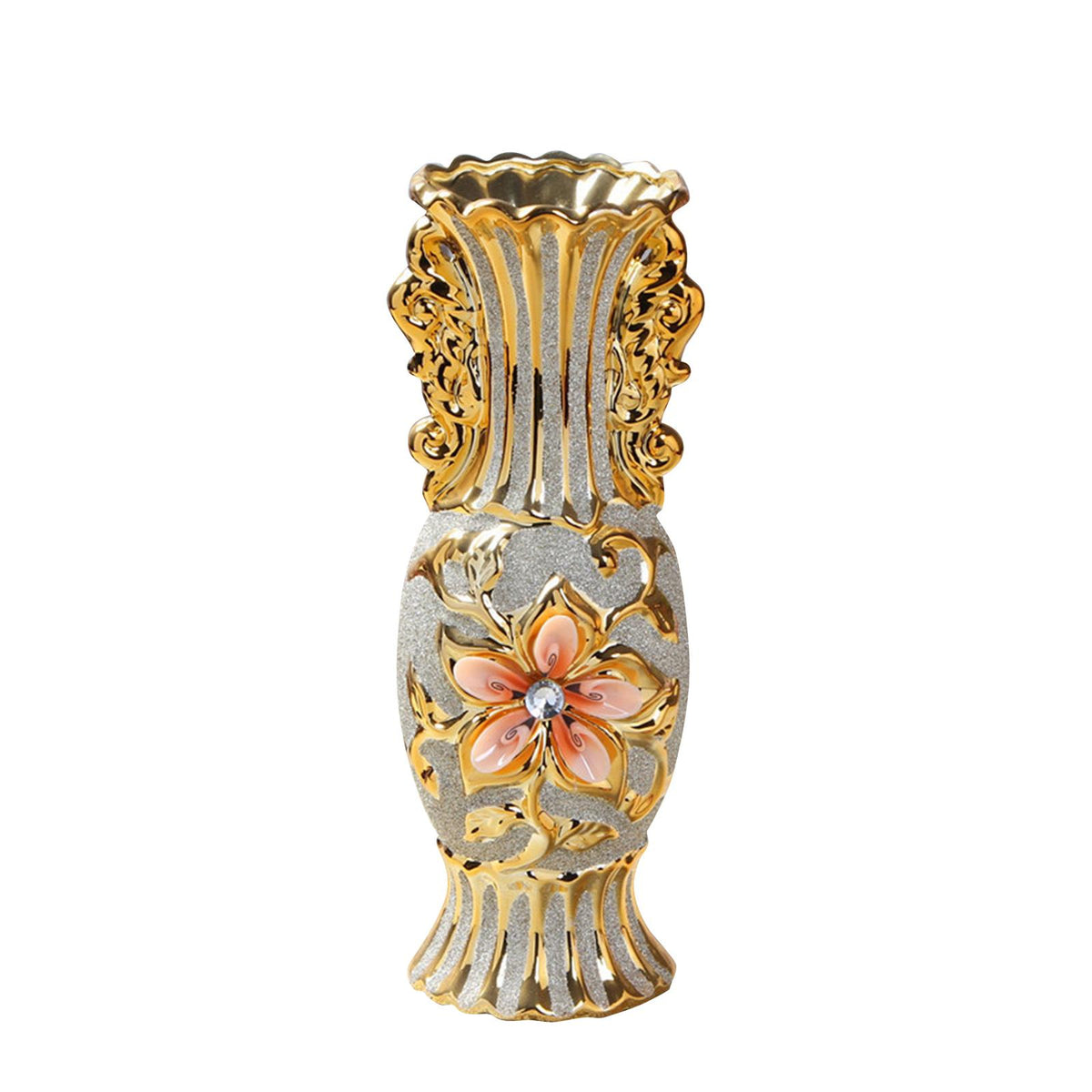 Maxbell Ceramic Vase Gold Ornament Creative Flower Pot for Hotel Desktop Anniversary StyleC