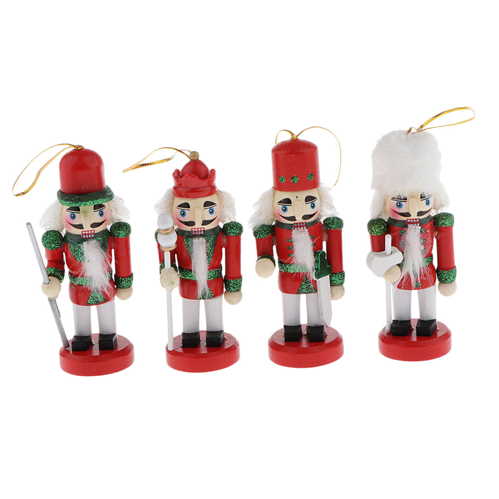Maxbell 4pcs Wooden Nutcracker Solider Figures Christmas Puppet Toy Home Decor Red