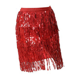 Maxbell Sequin Tassel Skirt Boho Fashion Sequins Fringe Skirt for Party Rave Women M Red