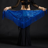 Max Belly Dance Hip Scarf Shining Triangle Tassel Hip Scarves Skirt Royal Blue