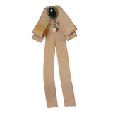 Maxbell Ribbon Bow Tie Brooch Neck Tie Cocktails Party Graduation Bowknot Brooch Pin Khaki