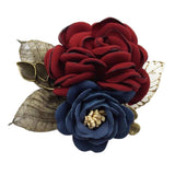 Max Korean Style Rose Flower Shawl Brooch Pin Groom Bridal Corsage Wine