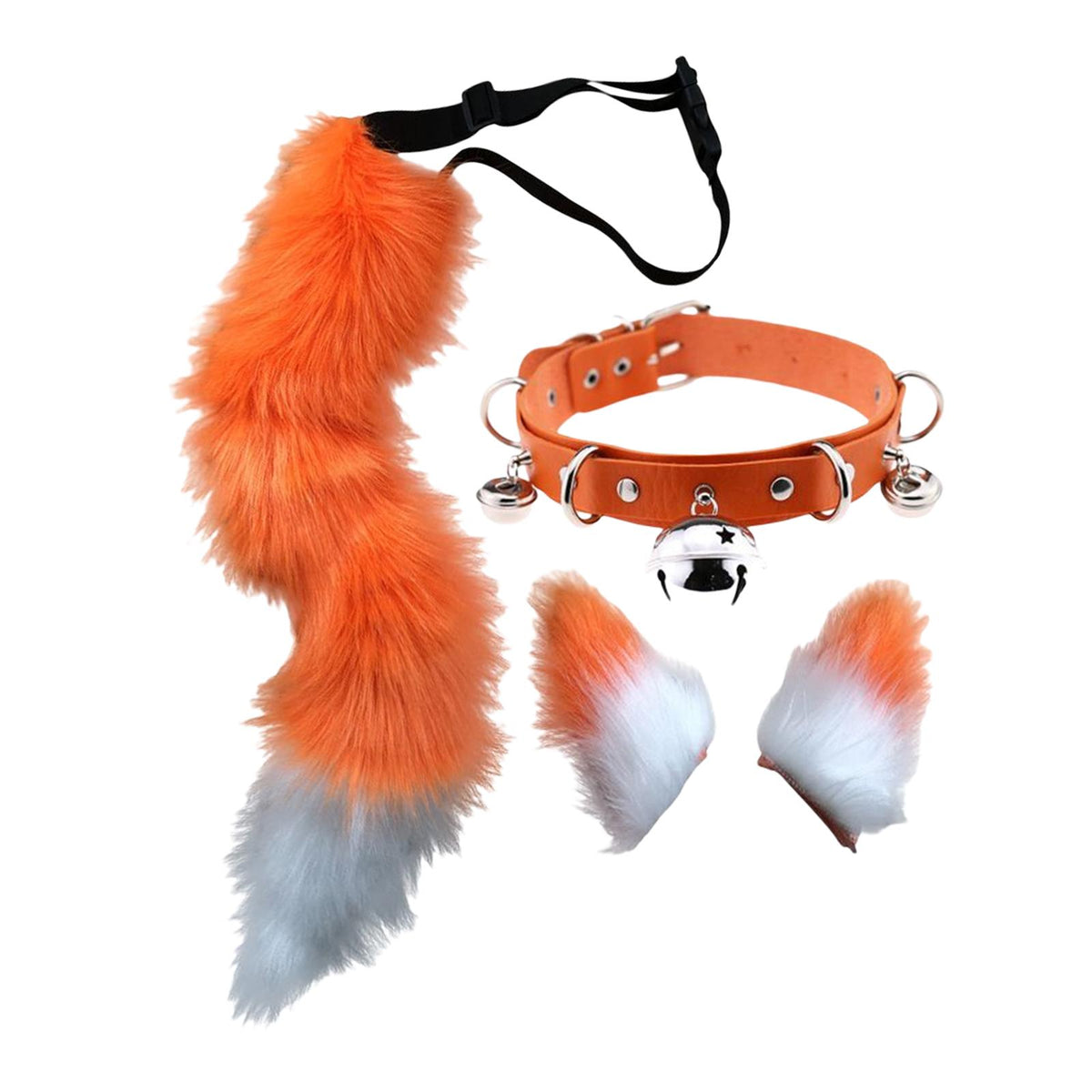 Maxbell 4Pcs Plush Fox Ears and Tail Set Faux Fur Long Tails Party Costume Kits Orange