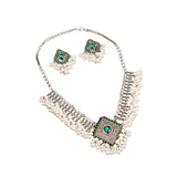 Maxbell Vintage Necklace Earring Set Gorgeous Trendy for Prom Anniversary Party Rhombus Green