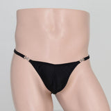 Maxbell Sexy Men's Solid Key Chain Buckles Pouch Thong Brief T-back Underwear Black