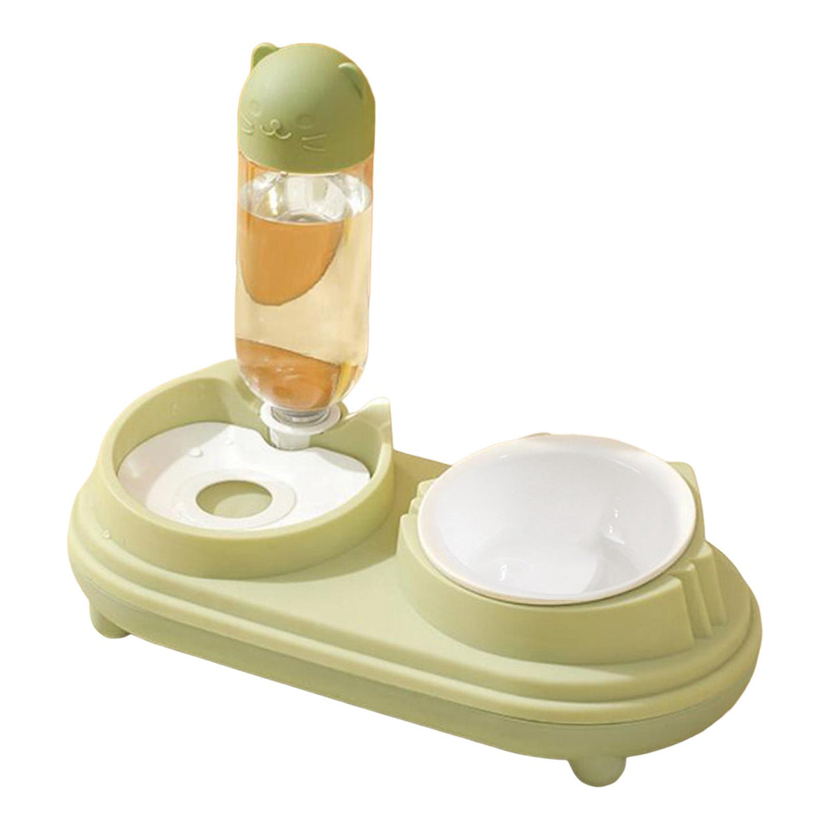 Maxbell Drinking Fountain Practical Tilted Cat Food Bowl for Rabbit Small Medium Dog Green