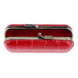 Max Cracked Stone Leather Lipstick Lip Gloss Case Storage Box Holder with Mirror Red