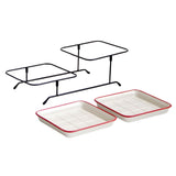 Maxbell 2 Tier Serving Tray Mini Cake Cupcake Stand with Rack for Wedding Buffet Red
