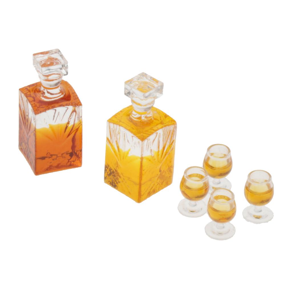 Maxbell Dollhouse Miniature 1:12 Whiskey Wine Bottles and Cups Pub Bar Model Toys