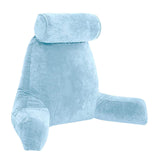 Maxbell Premium Large Backrest Reading Bed Rest Pillow w/ Arms Pockets Neck Roll light blue