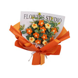 Maxbell Crochet Flowers Bouquet Durable Crochet Bouquet for Cafe Anniversary Holiday Orange