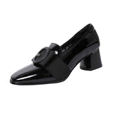 Maxbell Women's Low Chunky Heel Shoes Fashion Square Toe for Leisure Wedding Party 37 Black