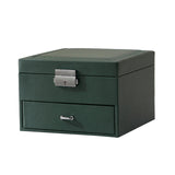 Maxbell Jewellery Box Organiser Locking Double Layer PU Leather Jewelry Case Green