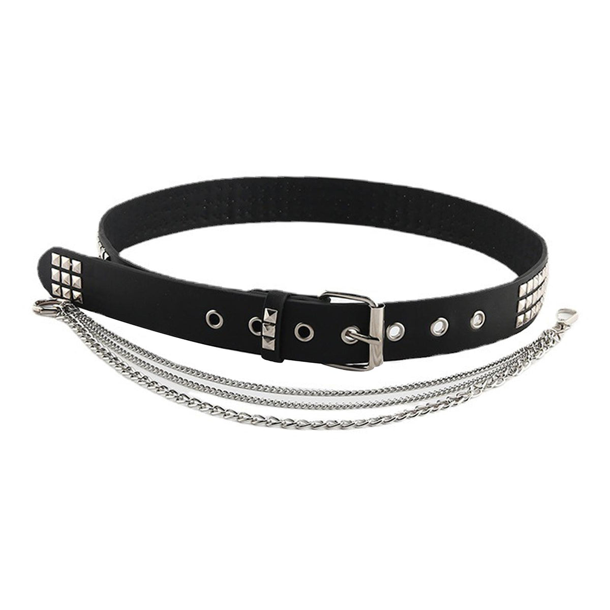 Maxbell Punk Studded Belt Rivet Belt Adjustable Eyelet Grommet Belt Fashion Design Black Size S