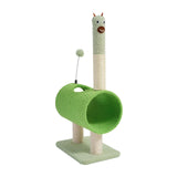 Maxbell Cute Cat Tunnel Plush Climbing Tower Height 71cm for Indoor Cats Durable Green