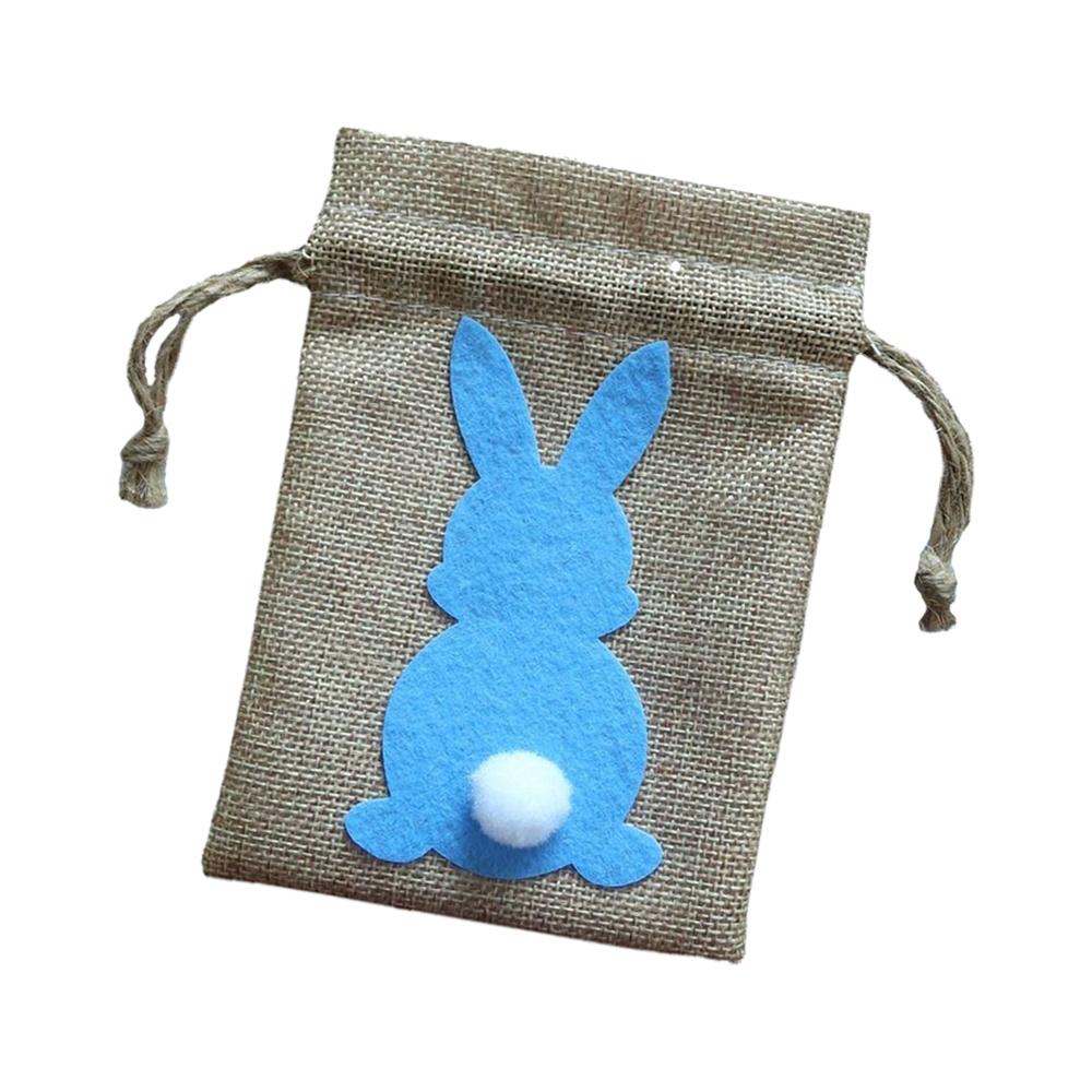 Maxbell Easter Bunny Decor Drawstring Burlap Bag 14x10cm Party Favors Reusable Blue