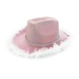 Maxbell Cowboy Hat Cowgirl Hat with Artificial Feather for Ladies Girls Dress up Pink