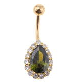 Maxbell 14G Water Drop Belly Button Ring Zircon Copper Navel Ring Gold + Green