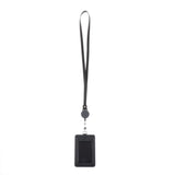 Max 2-Sided Vertical Pu Leather Badge Card Holder Neck Strap Lanyard Dark Gray