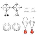Maxbell 8Pcs Stainless Steel Charm Ring Non-piercing Clip On Adjustable