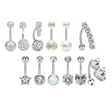 Maxbell 12Pcs Trendy Belly Button Rings Set Piercing Jewelry Barbells Long Dangle