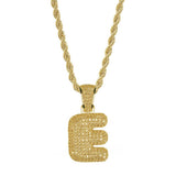 Maxbell 18k Hip Hop Letter E Micro Zircon Pendant Twist Chain Necklace Gold