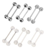 Maxbell 12 Pieces Assorted Crystal Acrylic Barbell Tongue Stainless Steel 14G Ring