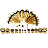 Maxbell 36 Pieces Ear Gauges Stretching Kit Plugs Taper 14G-00G Expanders Gold