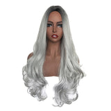 Maxbell 26'' Natural Long Curly Wigs Synthetic Full Wig for Cosplay Fancy Dress Black Gray