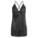 Maxbell Women's Babydoll Lingerie Lace Strappy Sleepwear T-back Set Nighty Black L