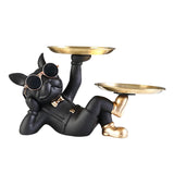 Maxbell Chic Resin French Bulldog Statue 2 Metal Trays with Glasses Home Decor Black