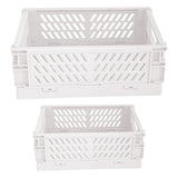 Maxbell 2x Folding Storage Basket Storage Crate with Handle for Bedroom Desk White